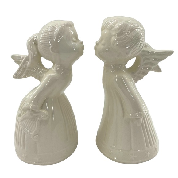 Kissing Angels Pair of Vintage Girl & Boy White Ceramic Angels Dated 1989 7.5"H - Picture 11 of 14